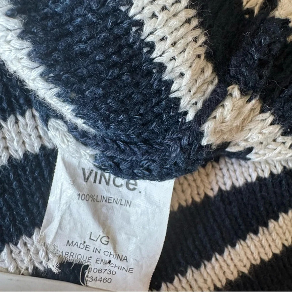 Vince Large Linen Pullover Sweater V Neck Striped Knit Long Sleeve - Picture 5 of 9